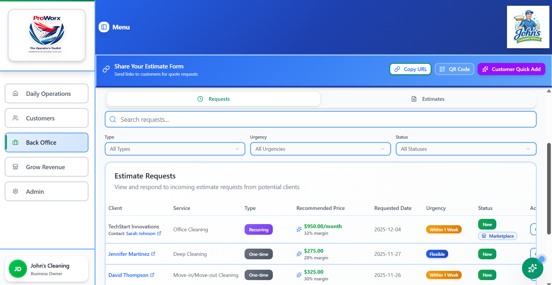 ProWorx estimates and invoices
