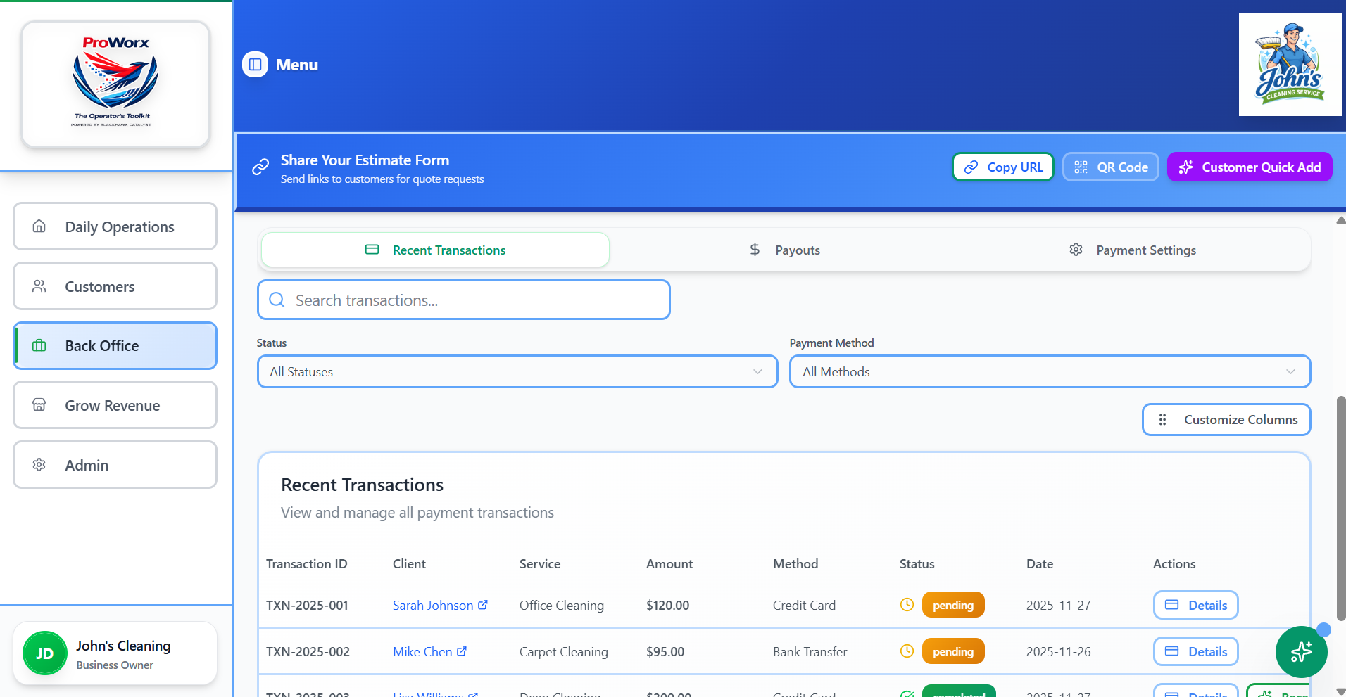 ProWorx payment management